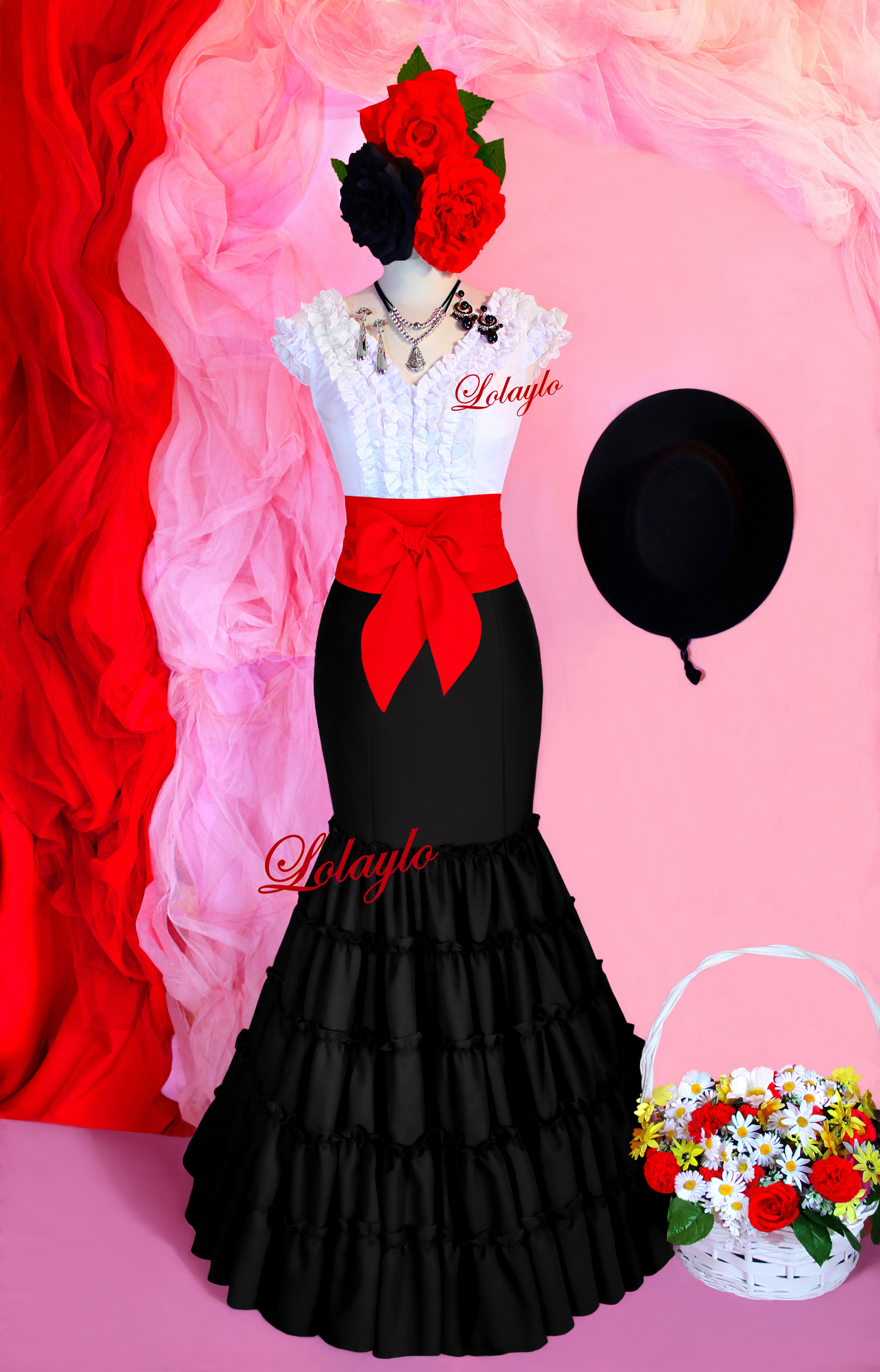 CANASTERA NEGRA LAZO ROJO CL.