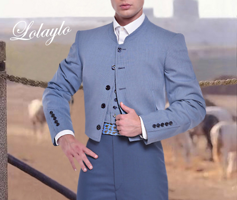 CHAQUETIILA CON CHALECO RAYA MEDIANA LYCRA AZUL AZAFATA 220€. BEIGE Y GRIS (1)