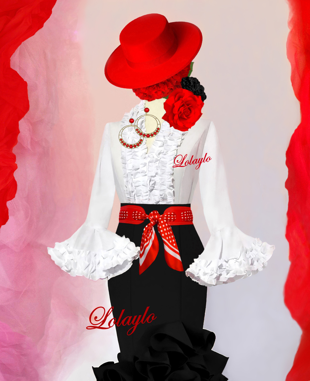 CINTURÓN ROJO PAÑUELO LUNAR